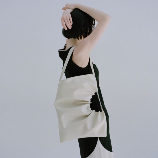 Cowhide one-shoulder, pleated large bag tote bag - Memoo.com